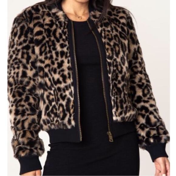 NEW Marrakech Anthro Milena Faux Fur Leopard Print Bomber Baseball Jacket Sz S …